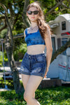 Mid Rise Ripped Stretchy Denim Shorts