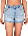 Women's Ripped Mid Rise Jean Shorts Stretchy Distressed Folded Hem Denim Shorts