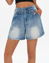 Women's High Waisted Stretchy Wide Leg Denim Baggy Jean Short