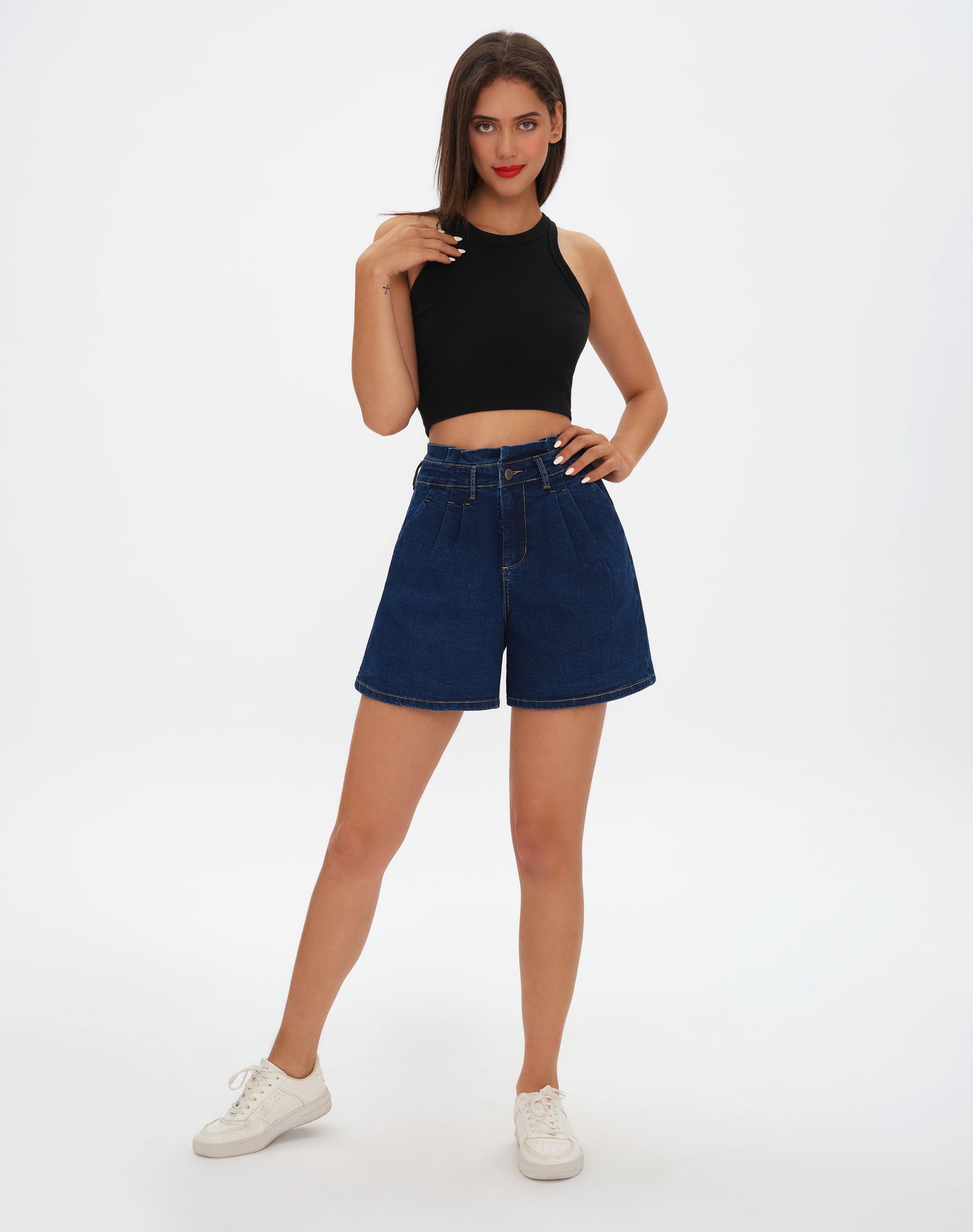 Women's High Waisted Stretchy Wide Leg Denim Baggy Jean Short