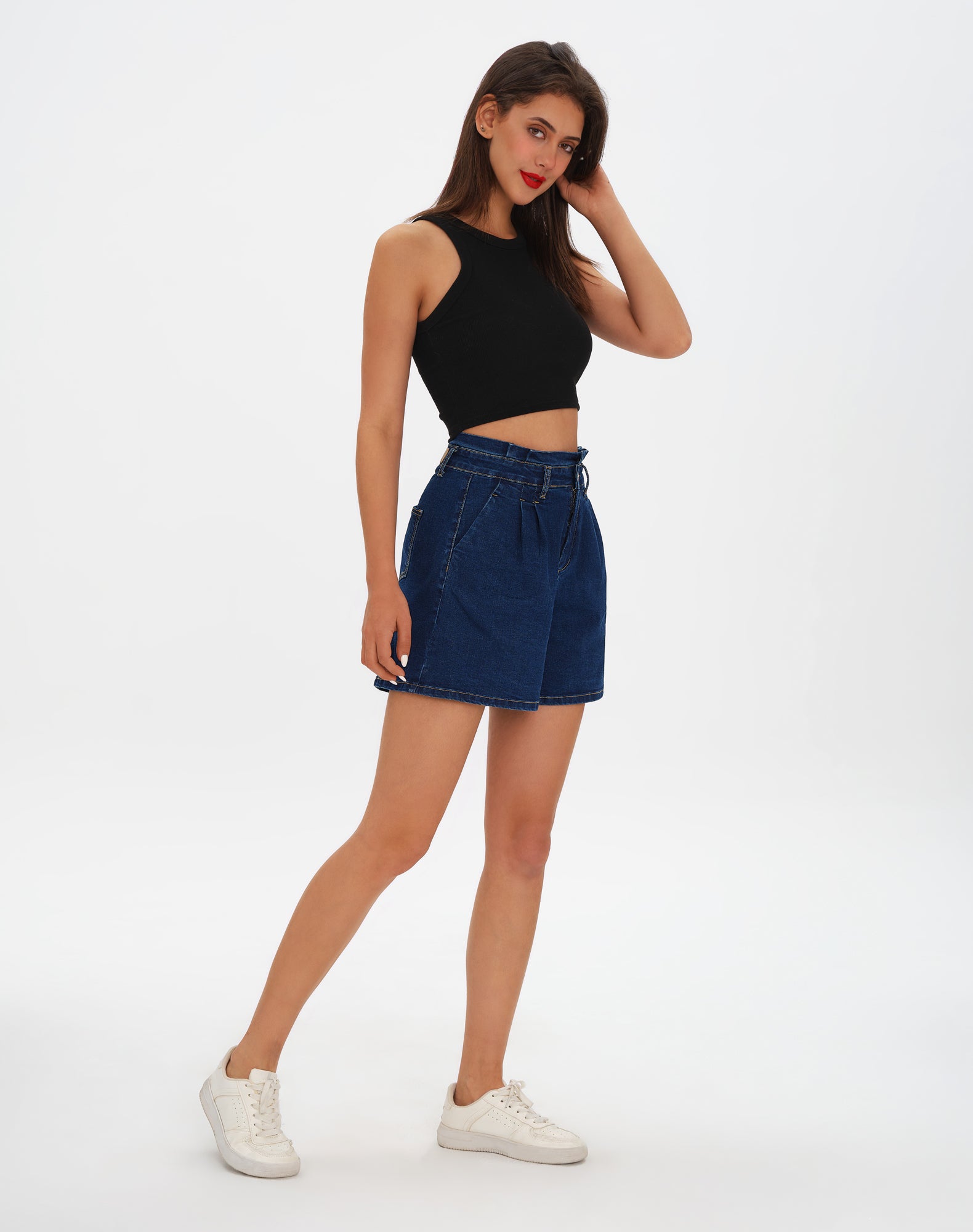 Women's High Waisted Stretchy Wide Leg Denim Baggy Jean Short