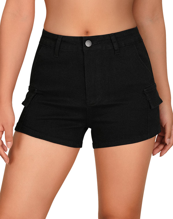 Mid Rise Cargo Stretchy Butt Lifting Jean Shorts
