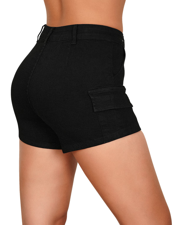 Mid Rise Cargo Stretchy Butt Lifting Jean Shorts