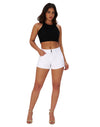 Women's High Waisted Stretchy Cuffed Front Seam Denim Jean Shorts