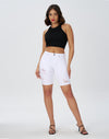 Women’s High Waisted Stretchy Denim Distressed Knee Length Bermuda Shorts