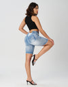Women’s High Waisted Stretchy Denim Distressed Knee Length Bermuda Shorts