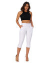 Women’s High Waisted Stretchy Capri Pants Pull on Elastic Waist Drawstring Jeans