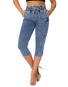 Women’s High Waisted Stretchy Capri Pants Pull on Elastic Waist Drawstring Jeans