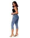 Women’s High Waisted Stretchy Capri Pants Pull on Elastic Waist Drawstring Jeans