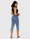 Women’s High Waisted Stretchy Capri Pants Pull on Elastic Waist Drawstring Jeans