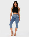 Women’s High Waisted Stretchy Capri Pants Pull on Elastic Waist Drawstring Jeans