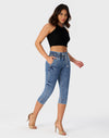 Women’s High Waisted Stretchy Capri Pants Pull on Elastic Waist Drawstring Jeans