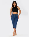Women’s High Waisted Stretchy Capri Pants Pull on Elastic Waist Drawstring Jeans