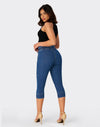 Women’s High Waisted Stretchy Capri Pants Pull on Elastic Waist Drawstring Jeans