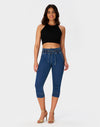 Women’s High Waisted Stretchy Capri Pants Pull on Elastic Waist Drawstring Jeans