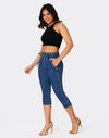 Women’s High Waisted Stretchy Capri Pants Pull on Elastic Waist Drawstring Jeans
