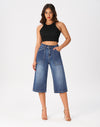 Women’s Wide Leg Capri Pants Stretchy High Waisted Loose Denim Jeans