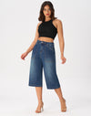 Women’s Wide Leg Capri Pants Stretchy High Waisted Loose Denim Jeans