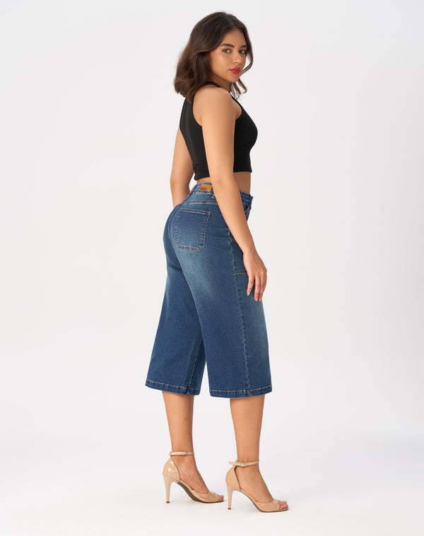 Women’s Wide Leg Capri Pants Stretchy High Waisted Loose Denim Jeans