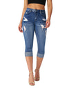 Women’s Capri Pants Ripped Stretchy Mid Rise Cuffed Skinny Denim Jeans