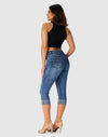 Women’s Capri Pants Ripped Stretchy Mid Rise Cuffed Skinny Denim Jeans