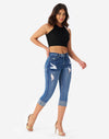 Women’s Capri Pants Ripped Stretchy Mid Rise Cuffed Skinny Denim Jeans