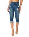 Women’s Capri Pants Ripped Stretchy Mid Rise Cuffed Skinny Denim Jeans