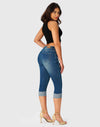 Women’s Capri Pants Ripped Stretchy Mid Rise Cuffed Skinny Denim Jeans