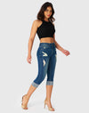 Women’s Capri Pants Ripped Stretchy Mid Rise Cuffed Skinny Denim Jeans
