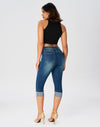 Women’s Capri Pants Ripped Stretchy Mid Rise Cuffed Skinny Denim Jeans