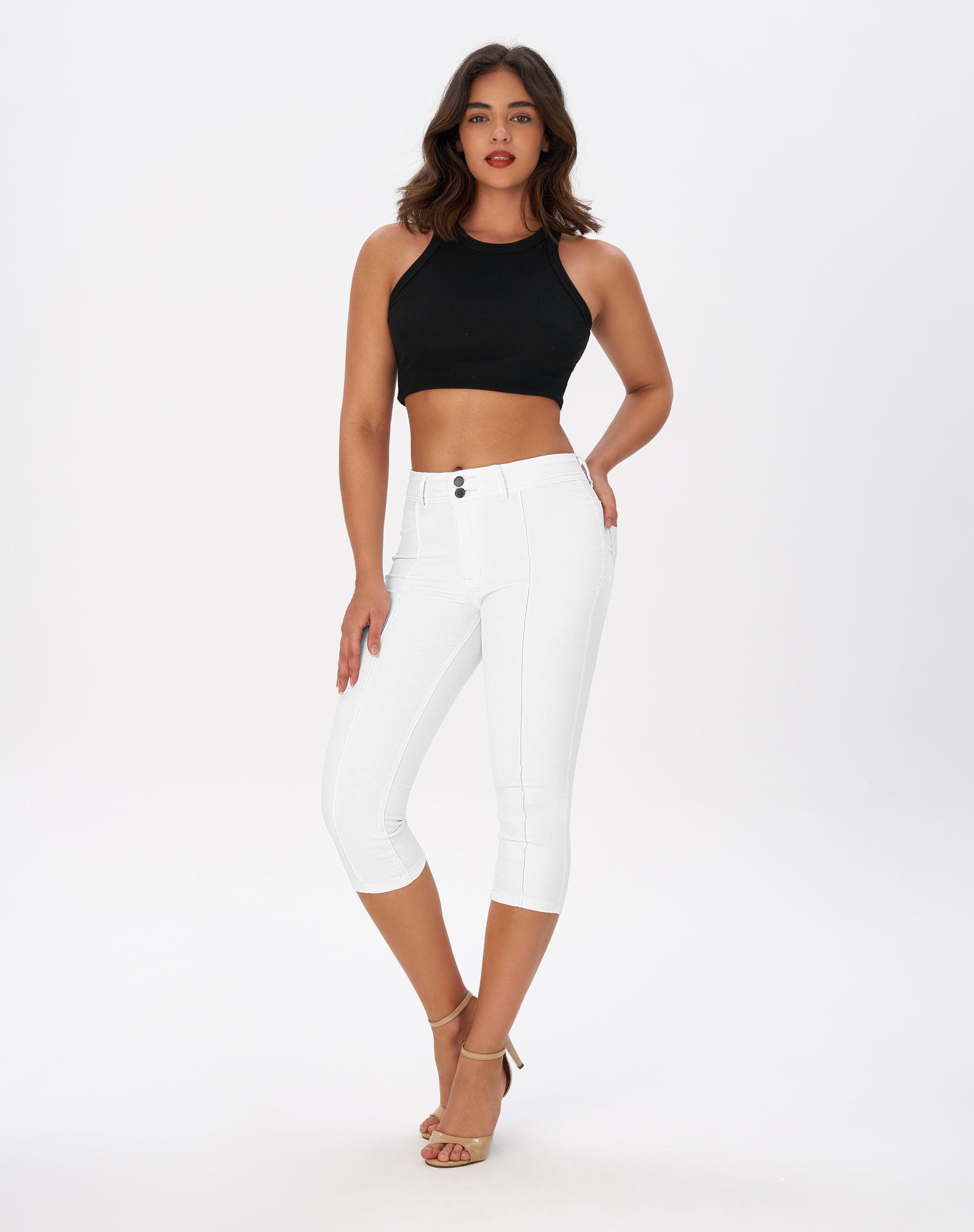 Women’s Capri Pants Trendy Mid Rise Skinny Stretchy Front Seam Denim Jeans