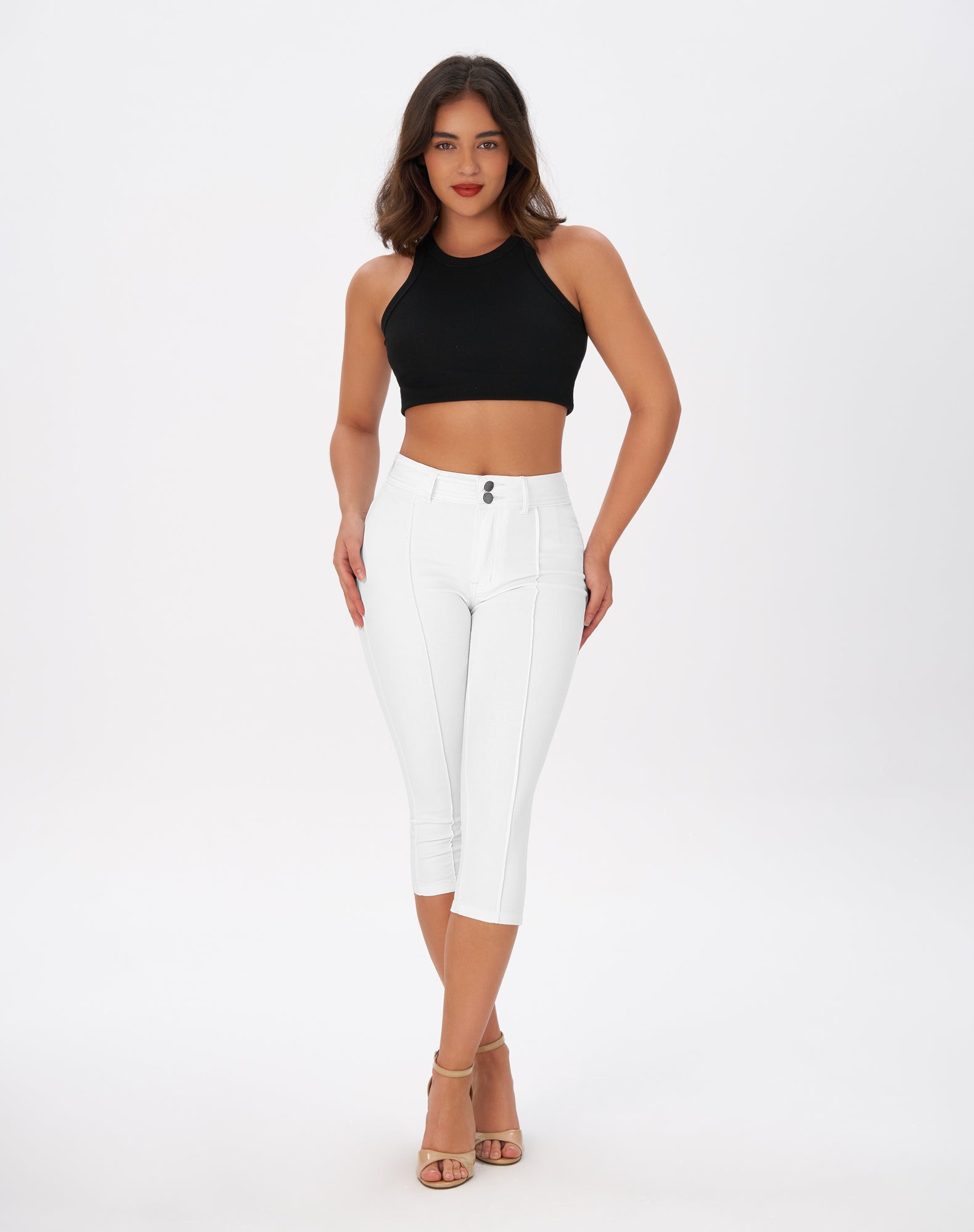 Women’s Capri Pants Trendy Mid Rise Skinny Stretchy Front Seam Denim Jeans