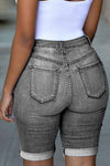 Mid Rise Hollow-out Ripped Bermuda Shorts