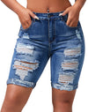 Mid Rise Hollow-out Ripped Bermuda Shorts