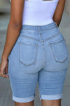 Mid Rise Hollow-out Ripped Bermuda Shorts