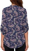 Women's Business Casual V Neck Cuffed Sleeves Work Blouse Top