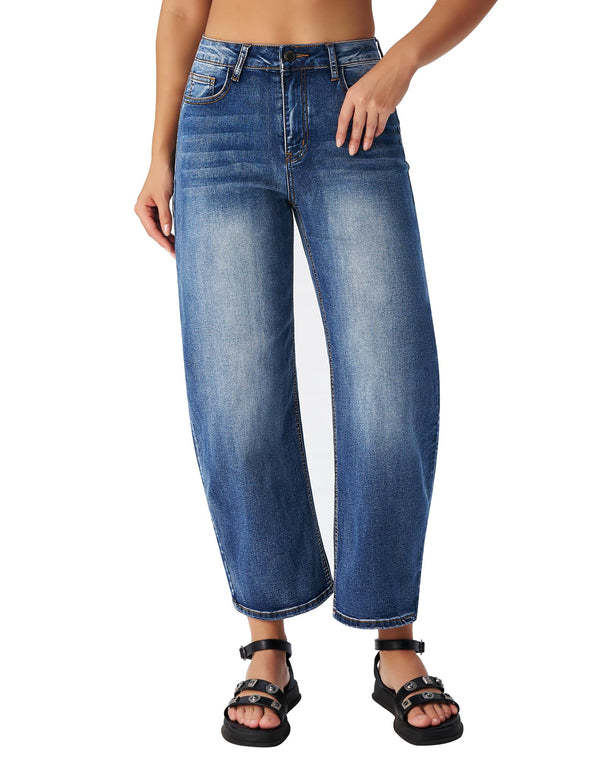 Women's Barrel Jeans High Waisted Wide Leg Cropped Jeans Stretchy Baggy Ankle Denim Pants