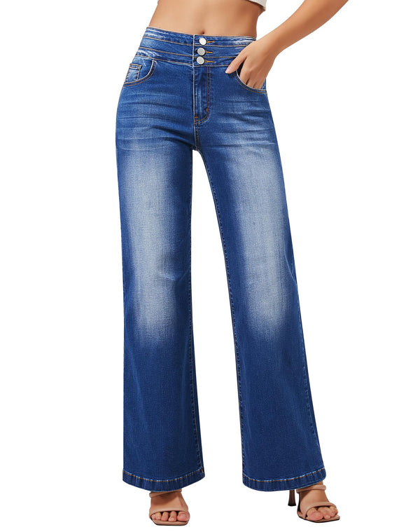 Women's Wide Leg Sweatpant Jeans High Waisted Stretch Baggy Denim Pants