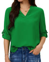 Women's Dressy Casual Chiffon Blouses Long Sleeve Work Shirts 3/4 Length Sleeve V Neck Tops