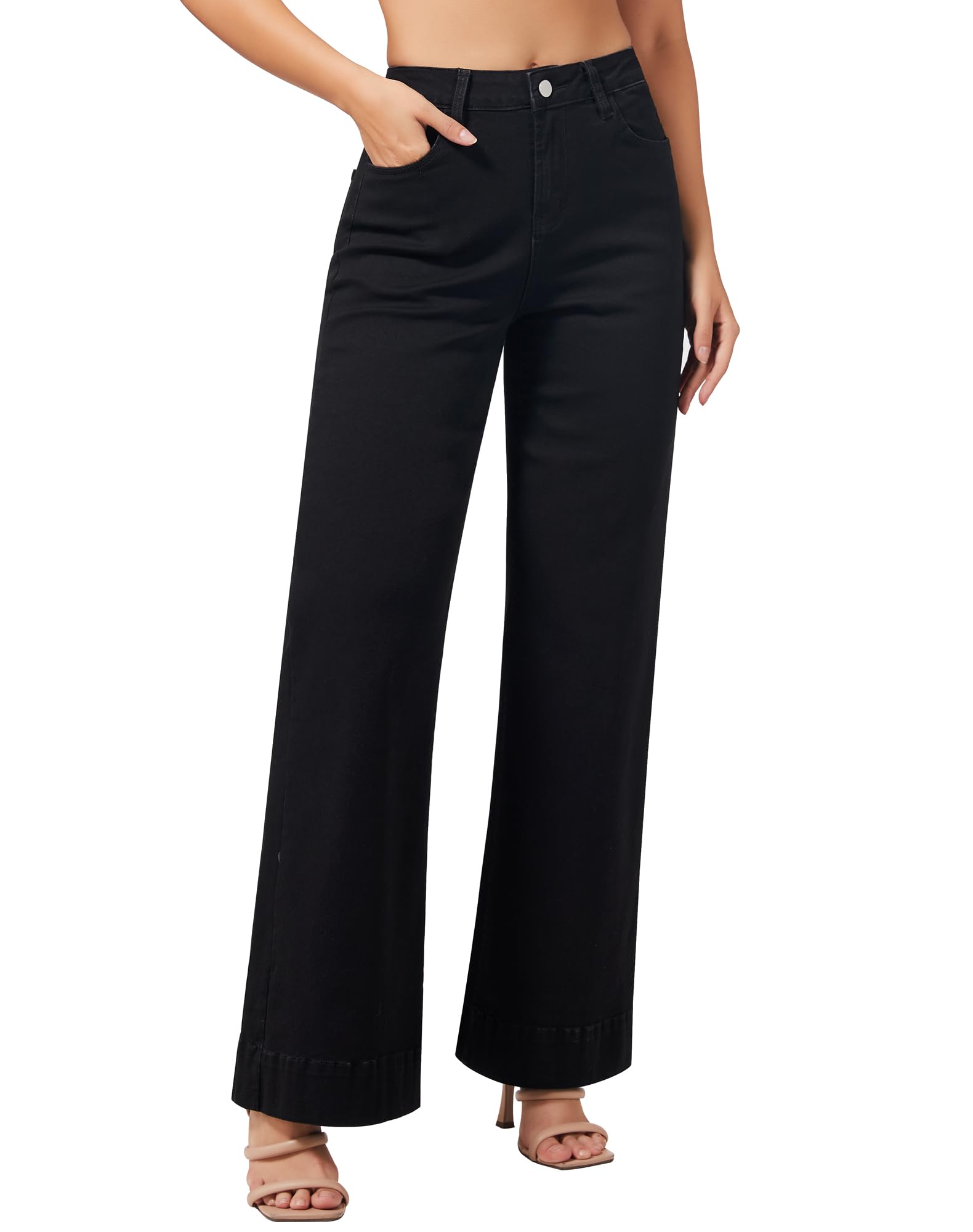 Women's Wide Leg Jeans Casual High Waisted Stretchy Baggy Loose Long Trouser Jeans