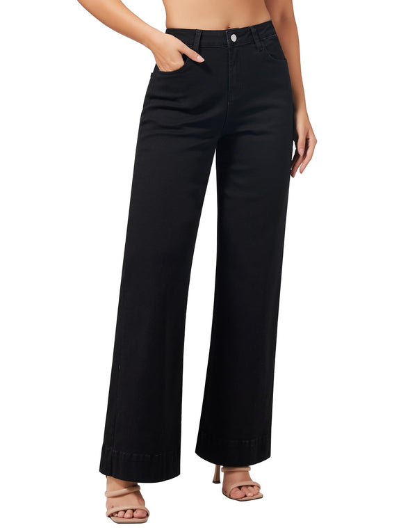 Women's Wide Leg Jeans Casual High Waisted Stretchy Baggy Loose Long Trouser Jeans