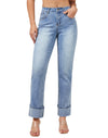 Women’s Straight Leg Jeans High Waisted Boyfriend Stretchy Cuffed Denim Pants
