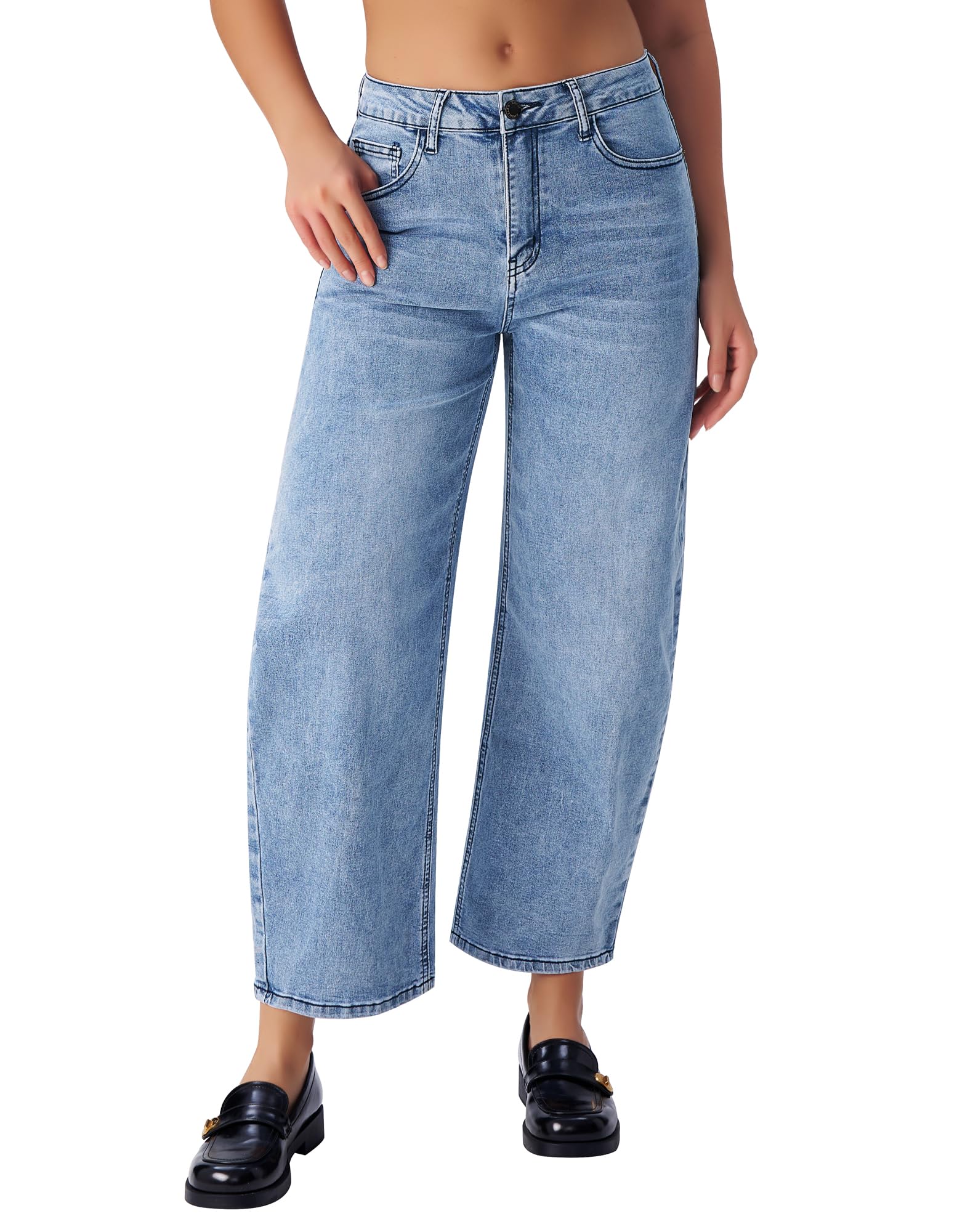Women's Barrel Jeans High Waisted Wide Leg Cropped Jeans Stretchy Baggy Ankle Denim Pants