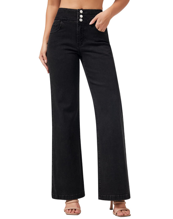 Women's Wide Leg Sweatpant Jeans High Waisted Stretch Baggy Denim Pants