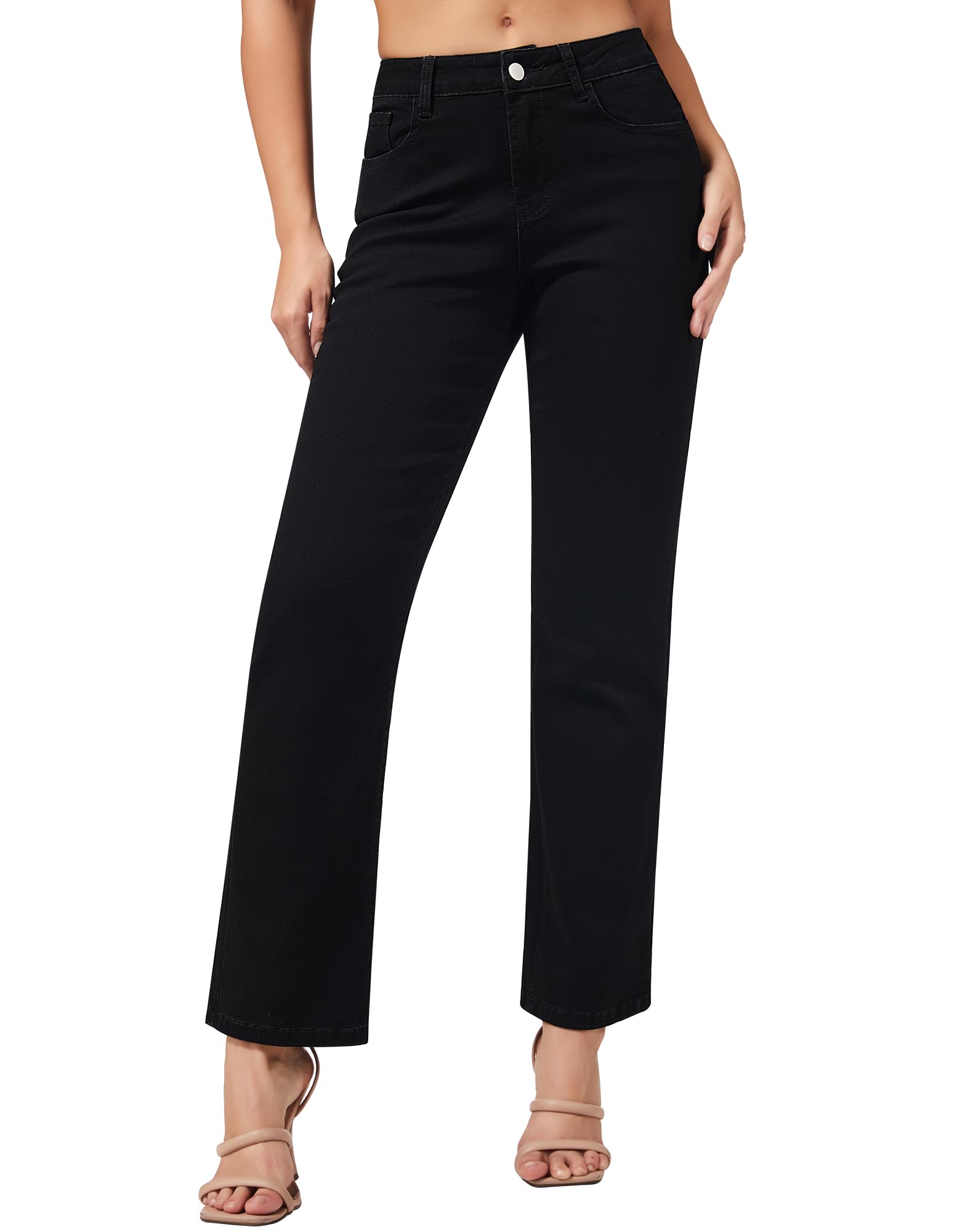 Women's Straight Leg Jeans Casual Mid Rise Stretchy Denim Pants Trendy Trouser Jeans