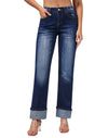 Women’s Straight Leg Jeans High Waisted Boyfriend Stretchy Cuffed Denim Pants