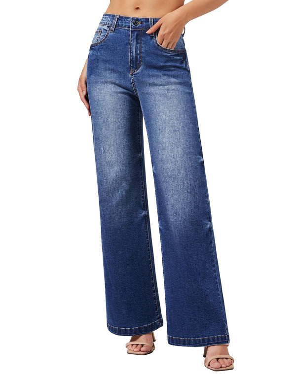 Women's Wide Leg Sweatpant Jeans High Waisted Trendy Stretchy Loose Trouser Jeans