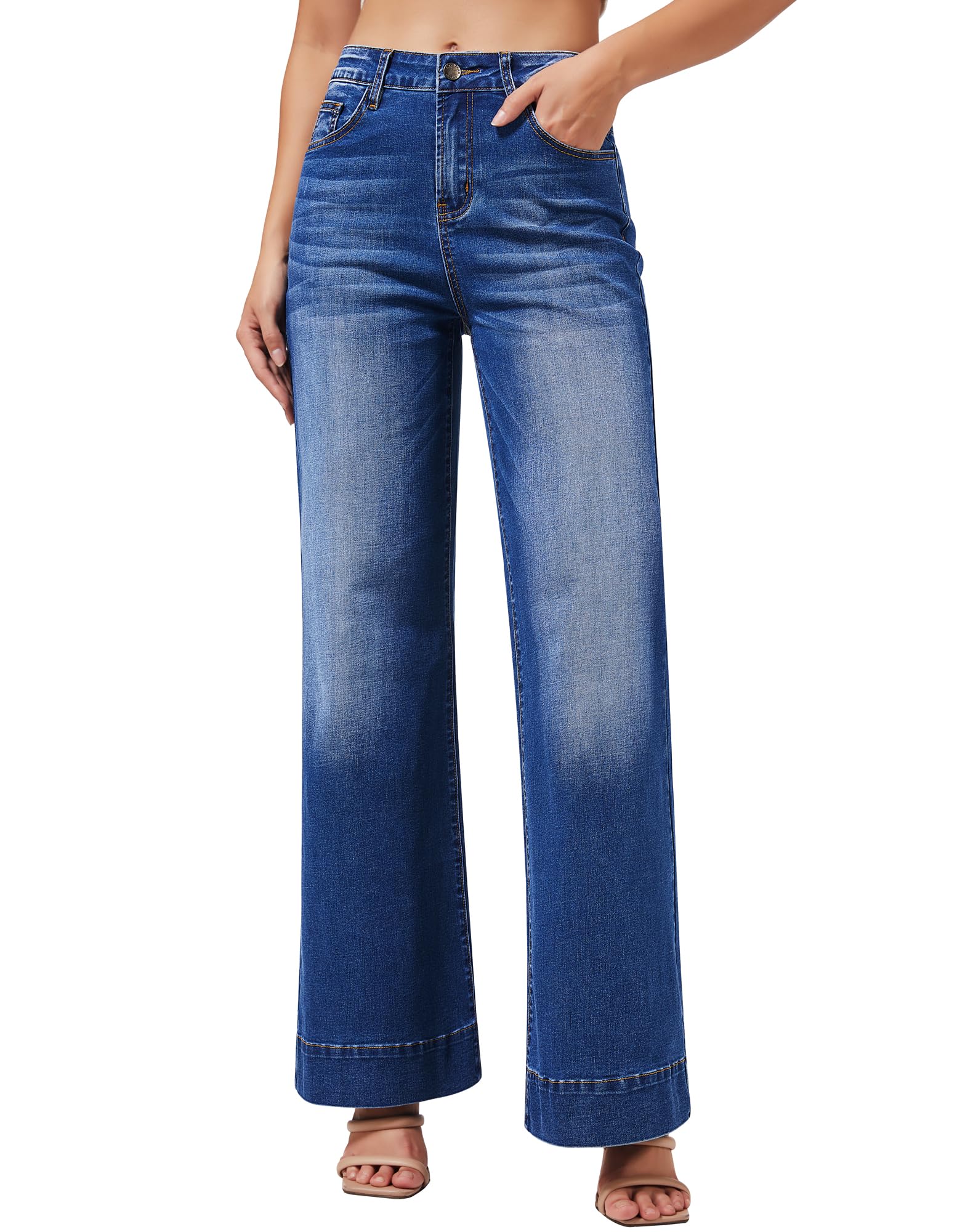 Women's Wide Leg Jeans Casual High Waisted Stretchy Baggy Loose Long Trouser Jeans
