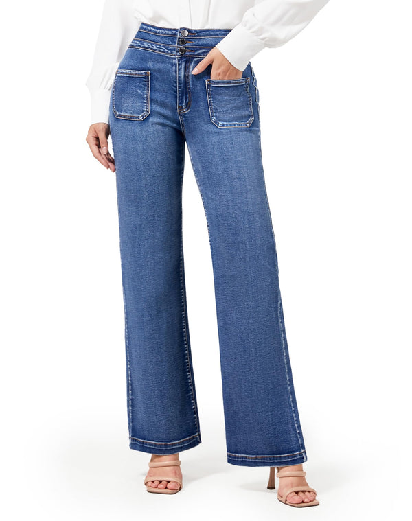 Wide Leg Sweatpant Jeans Woman High Waisted Stretchy Trendy Loose Denim Jeans