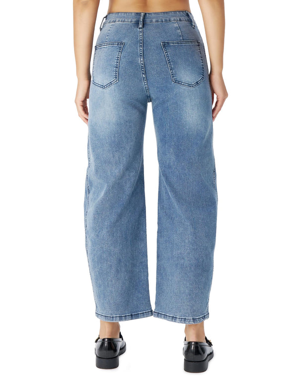 Women's Barrel Jeans High Waisted Stretchy Wide Leg Cropped Boyfriend Denim Jeans